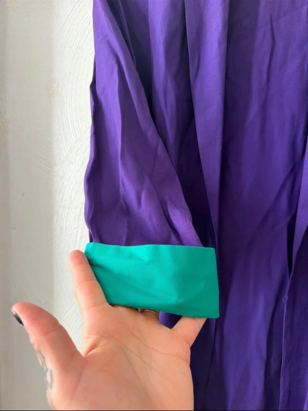 Purple Open-Front Blazer with Teal Trim